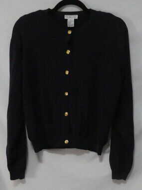 TALBOTS Navy Blue Crewneck Cardigan with Gold Buttons - Women’s Size Medium